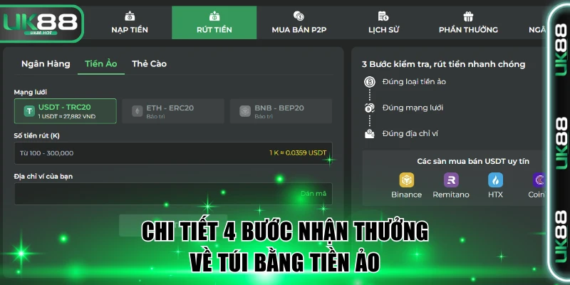 Chi tiết 4 bước nhận thưởng về túi bằng tiền ảo